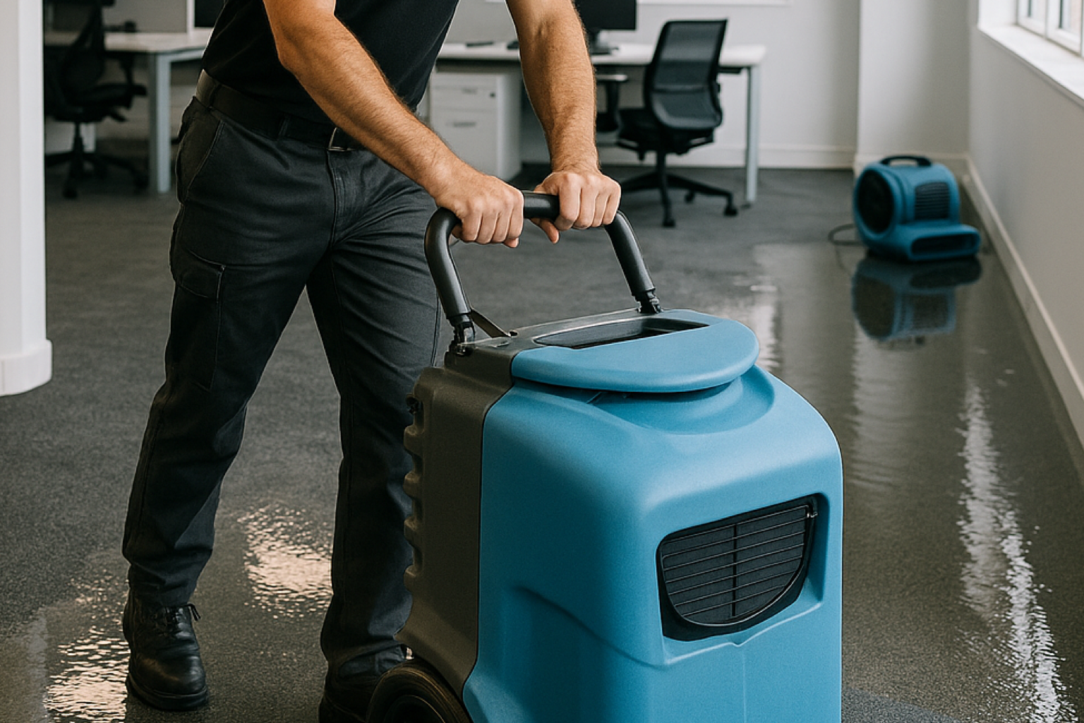 Flood Assist Tech Extracting Water, Water Damage in Melbourne Commercial
